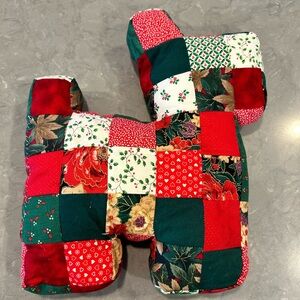 Vintage Handmade Patchwork Dog Pillow Plush Scottie Dog Stuffed 13x12x3 inch